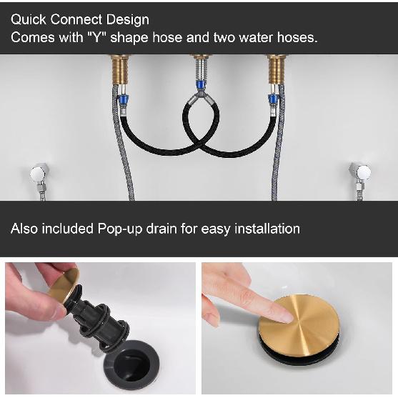 Brushed Gold Bathroom Faucet for Sink 3 Hole, 8 inch Widespread Bathroom Faucet | Brass Gold Vanity Faucet with 360° Swivel Spout 2 Handle Gold