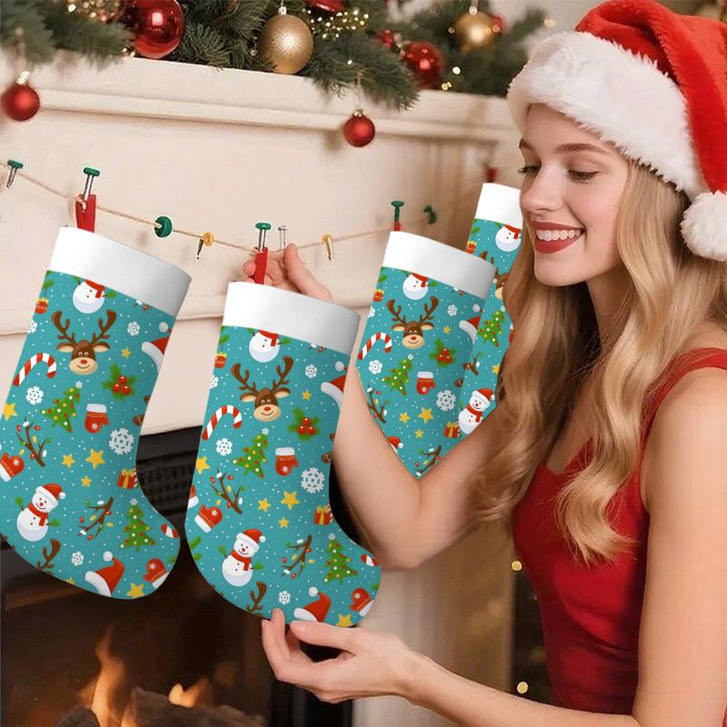 Christmas Decoration Fireplace Hanging Stocking 1pc 44.96X27.94 Cm Characters Gingerbread Reindeer Snowman Design Christ