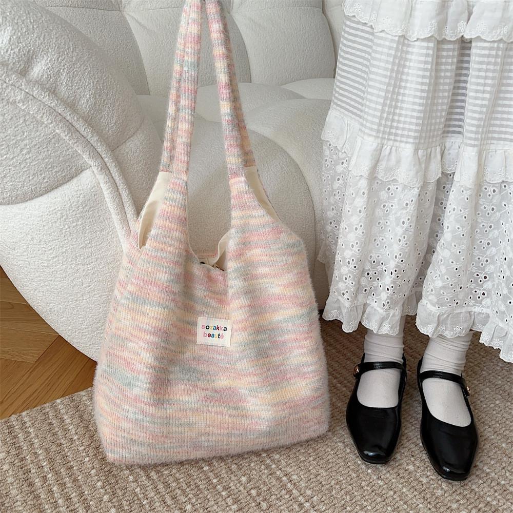 Cute Fuzzy Tote Bag For Autumn And Winter Large Capacity Canvas Single Shoulder Street Style