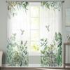 Cortinas Voile Transparentes de Folhas Verdes, Cortinas de Janela de Eucalipto Colibri com Filtragem de Luz e Bolso para Varão, Cortinas Voile