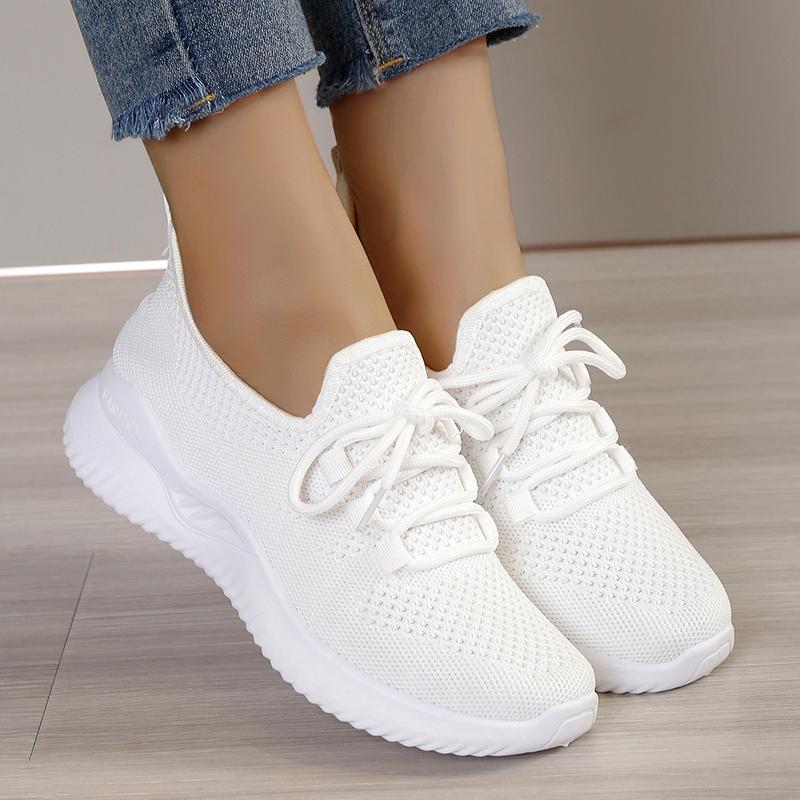 Fashion Breathable Knitted Platform Sneakers for Women Soft Sole Lightweight Running Shoes Woman Comfortable Non Slip White Sports Shoes