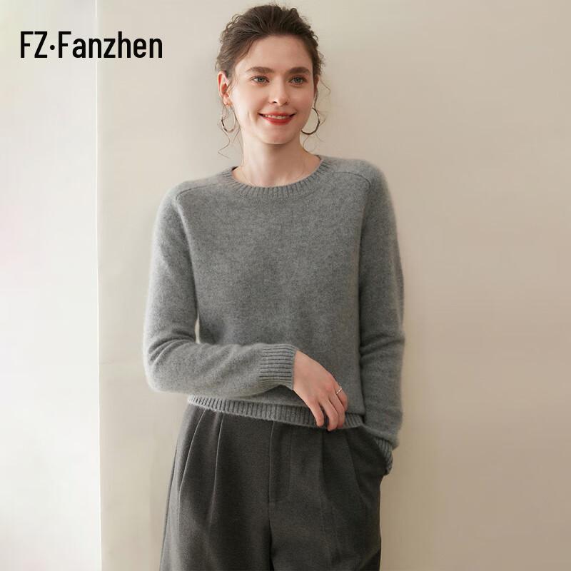Fanzhen Women's 100% Cashmere Round Neck Pullover Sweater