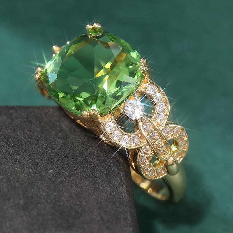 Fashion Classic Inlaid Geometry Green Synthetic Zirconia Ring for Women's Elegant Sparking Banquet Festival Jewelry Accessories