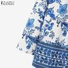 ZANZEA Damen Langarmbluse und Hose Lässiger Print Zweiteilige Anzugsets