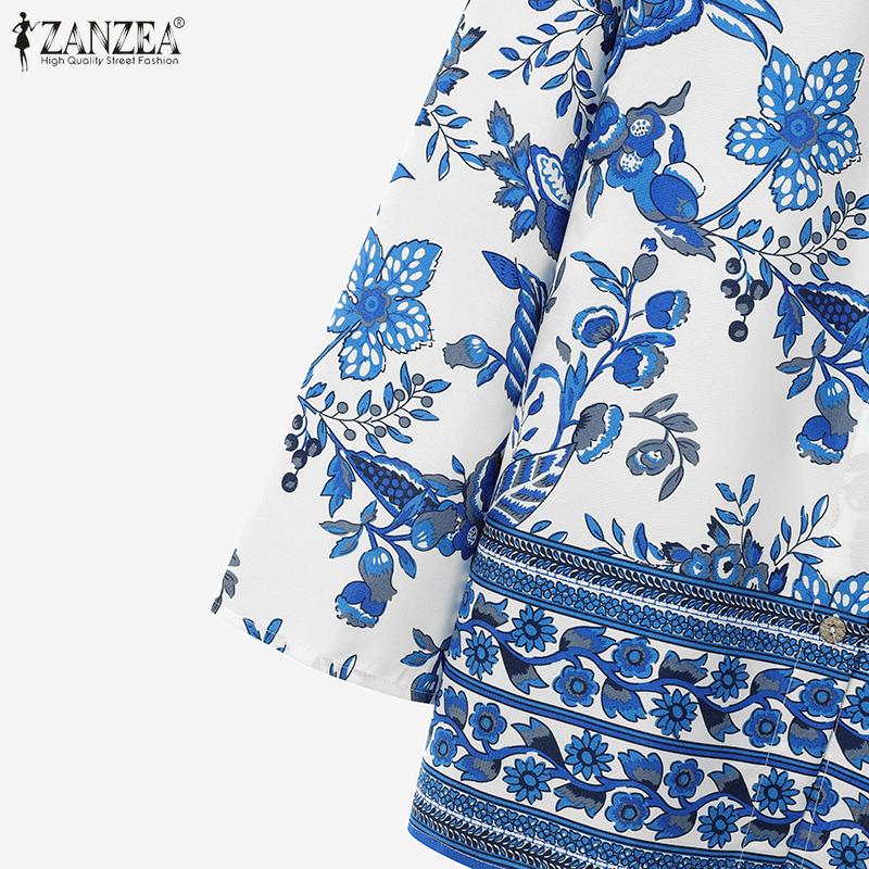 ZANZEA Damen Langarmbluse und Hose Lässiger Print Zweiteilige Anzugsets