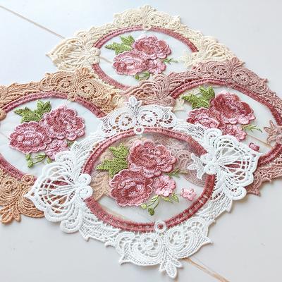 NEW Oval Mesh Rose Flower Embroidery Table Place Mat Cloth Coaster Placemat Christmas Kitchen Table Decoration and Accessories