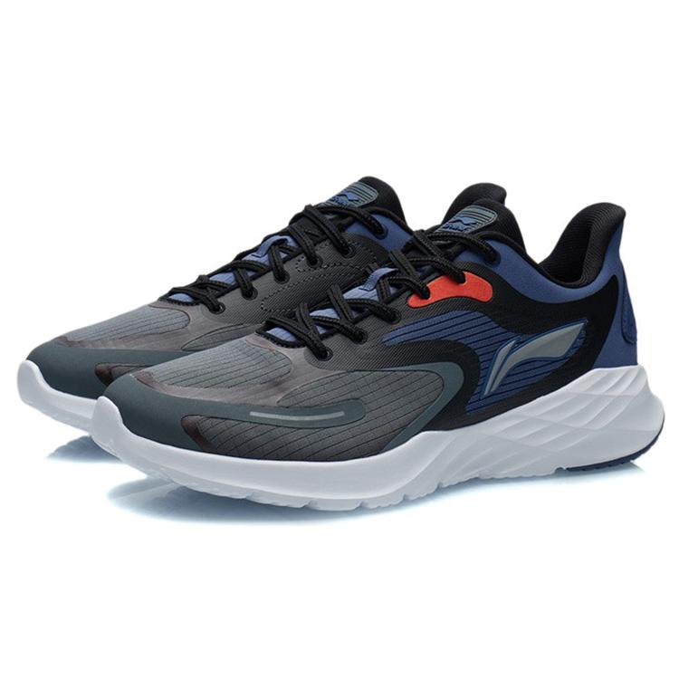 Li Ning Cushioning Slip Resistant Abrasion Resistant Reflective Low Top Running Shoes Men's Blue Gray ARSR045-2