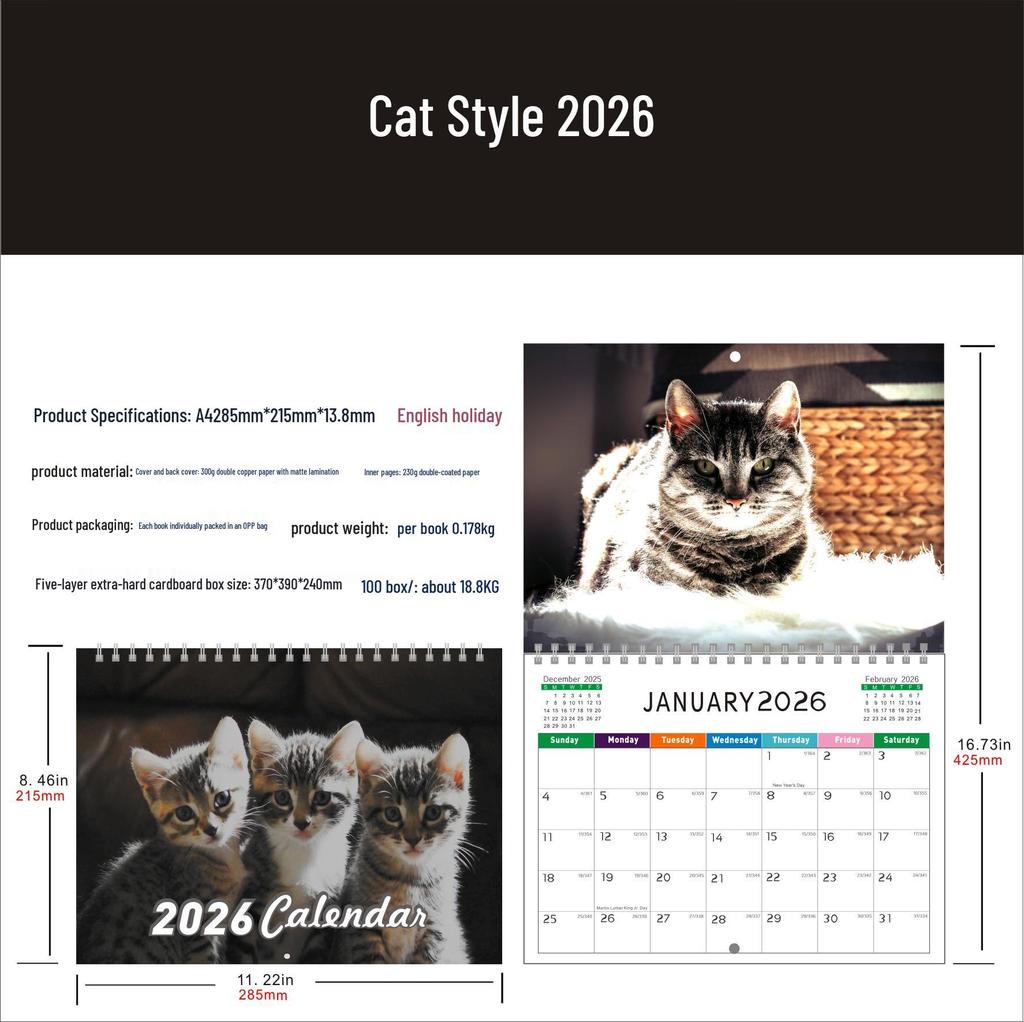 2026 English Wall Calendar - New Styles with Countdown Feature, Various Designs Available
