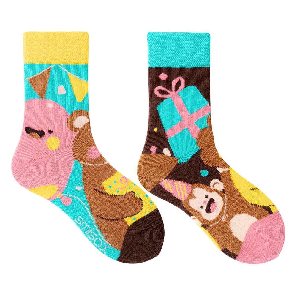 Children's Asymmetrical Cartoon Mid-Calf Socks - Colorful Parent-Child Style, Trendy Fashion for Kids