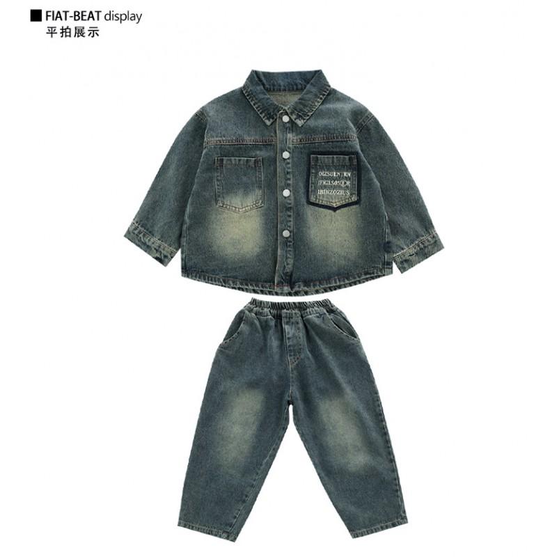 Jungen Denim 3-teiliges Set Langarmjacke Hose Innenoberteil Lässiges Outfit Kinder 4-8 Jahre
