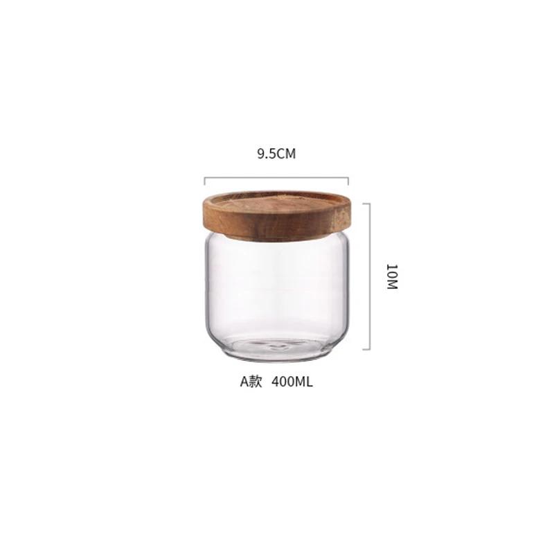 Wood Lid Glass Airtight Canister Kitchen Storage Bottles Jar Sealed Food Container Tea Coffee Beans Grains Candy Jars Containers