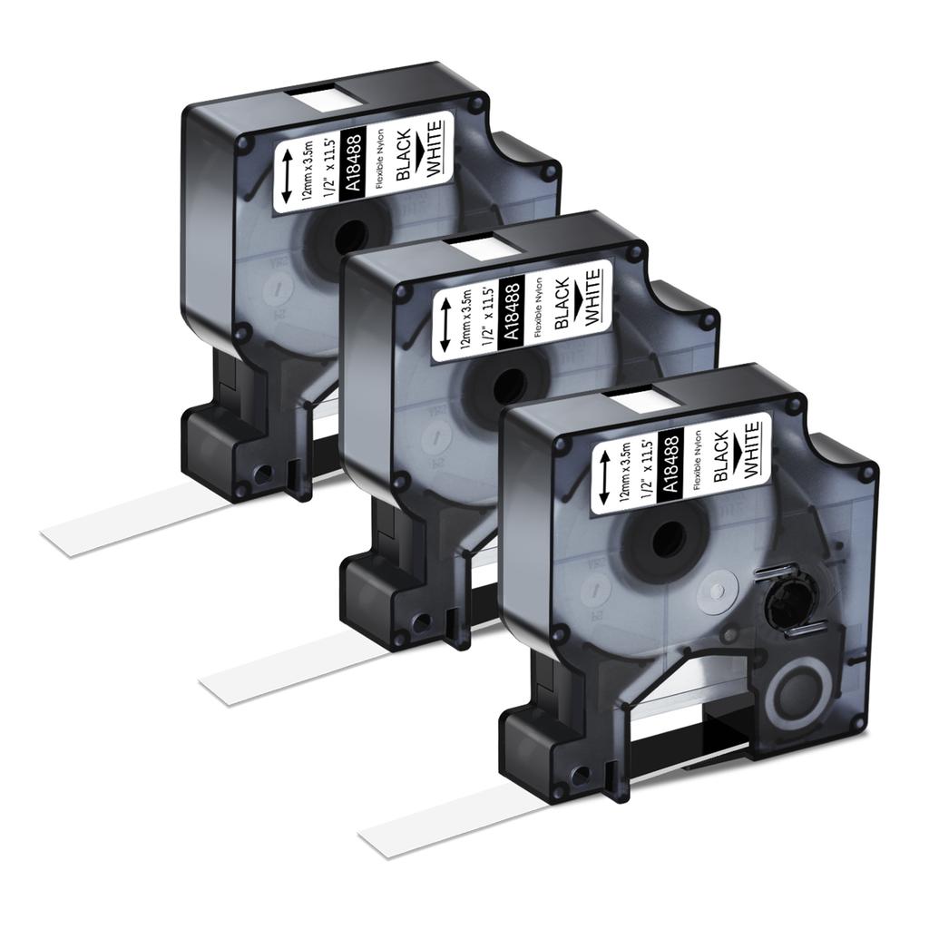 3-10PK 12mm/19mm Flexible Nylon Labels Compatible for Dymo A18488 A18490 Industry Label Tape For DYMO Rhino 4200 5000 Printer