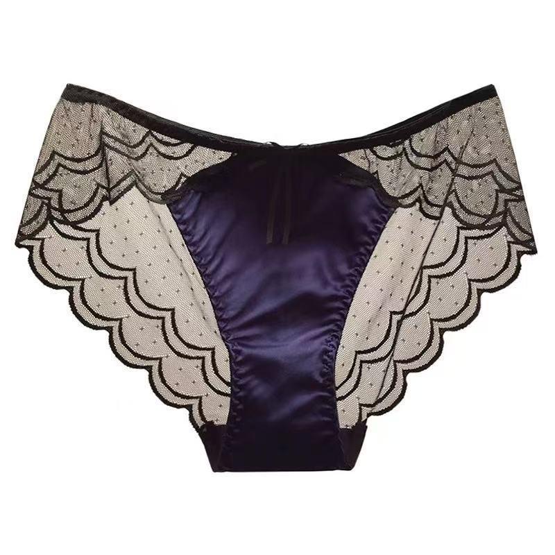 Misty City Night: Luxury Satin Lace High-Cut Panties with Pure Cotton Crotch