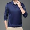Fall Winter Men Sweater Fake Two-piece Lapel Plaid Slim Fit Thick Plush Warm Knitted Soft Long Sleeve Pullover Formal Business Style Mid-aged Men Top