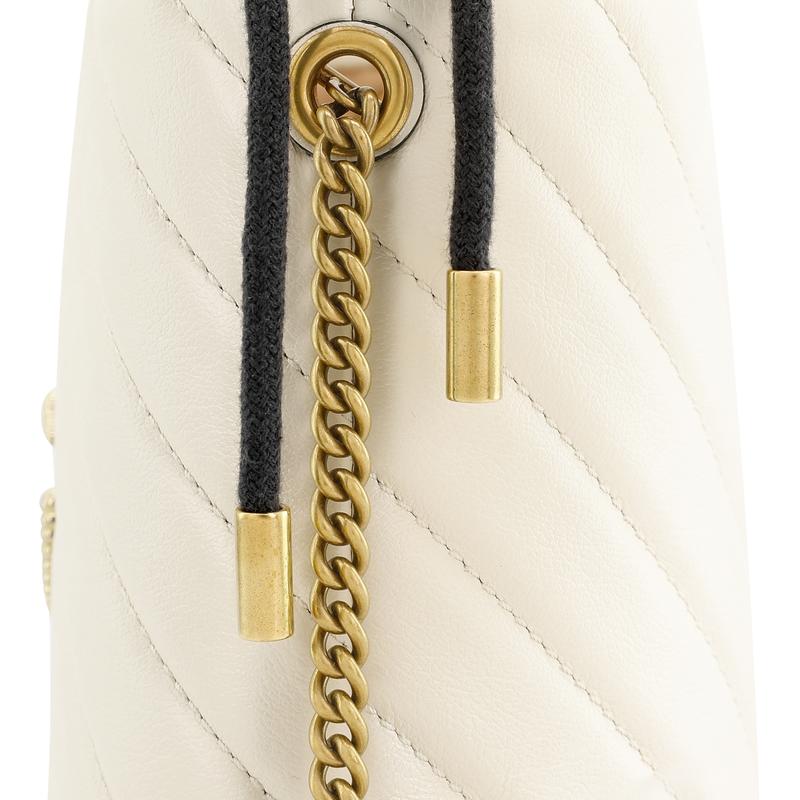 Gucci crossbody bag GG Marmont distressed Marmont gold label logo color-blocked piping drawstring quilted chain cowhide shoulder mini women's white