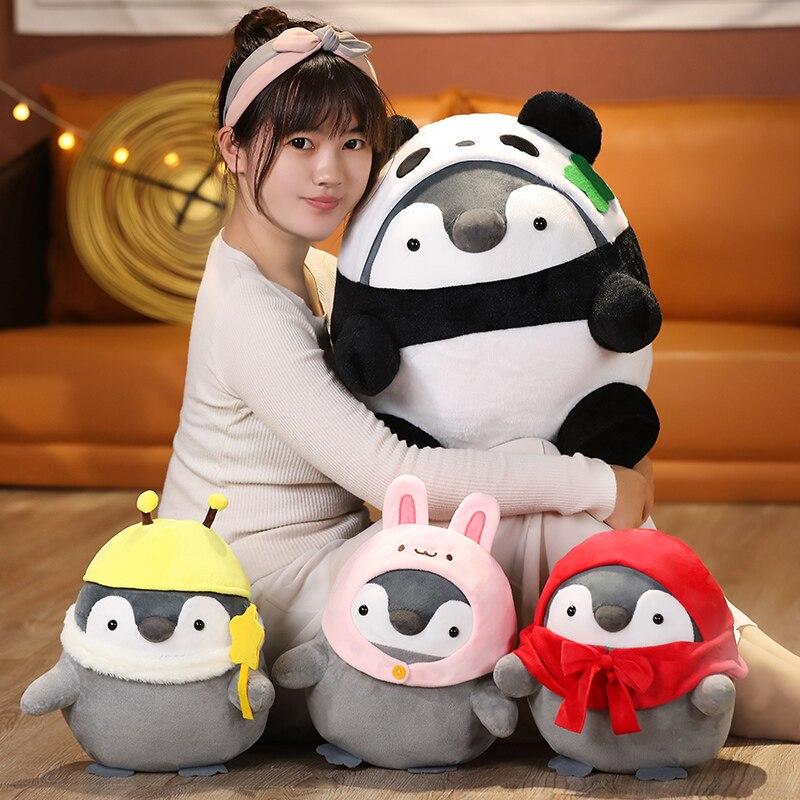 Schöner Plüsch-Pinguin mit Hut, Spielzeug, kreatives Cosplay-Kaninchen, Panda-Kissen, gefüllte weiche Puppe, Kinder, Mädchen, Geburtstagsgeschenk