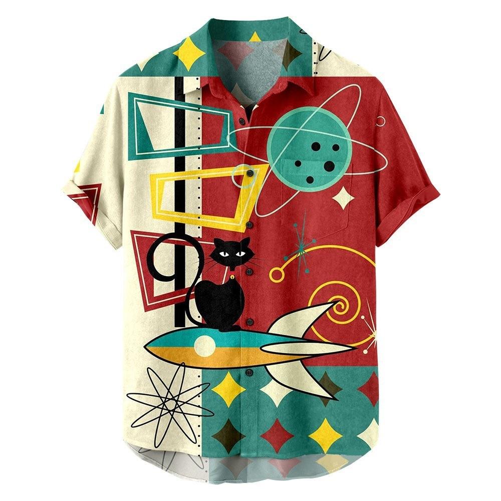 Summer New Large Size Hong Kong Style Men's Flower Shirt 1D Digital Printing Casual Short Sleeve Shirt Men's Clothing