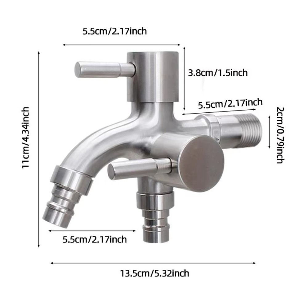 Mop Tap 304 Stainless Steel Faucet 1In 2 Out Double Outlet Double-Outlet Washing Machine Faucet Multifunctional