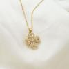 French Vintage Four-Leaf Clover Zircon Jewelry Set: Elegant Earrings, Necklace, and Ring for Weddings and Everyday Wear