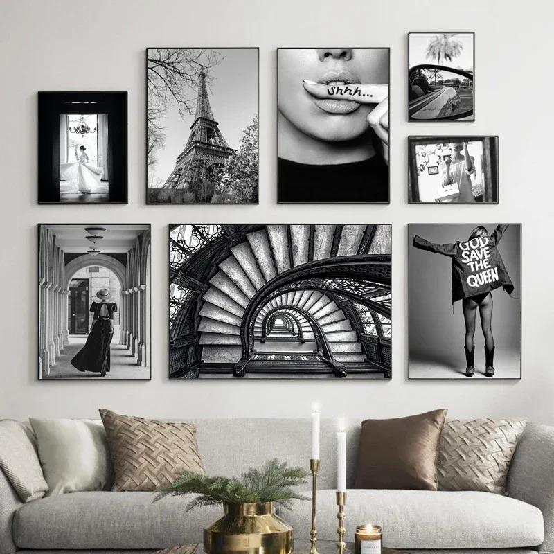 Modern Black White Fashion Sexy Women Paris Poster Decorative Prints Pictures Wall Art Canvas Painting Photos Bedroom Home Decor