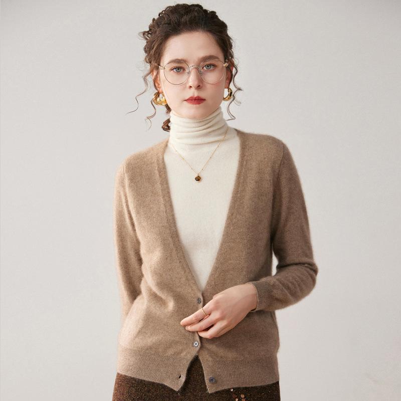 Women's French Style Cashmere Sweater with Layered Collar - Soft, Loose, and Versatile Knit Cardigan