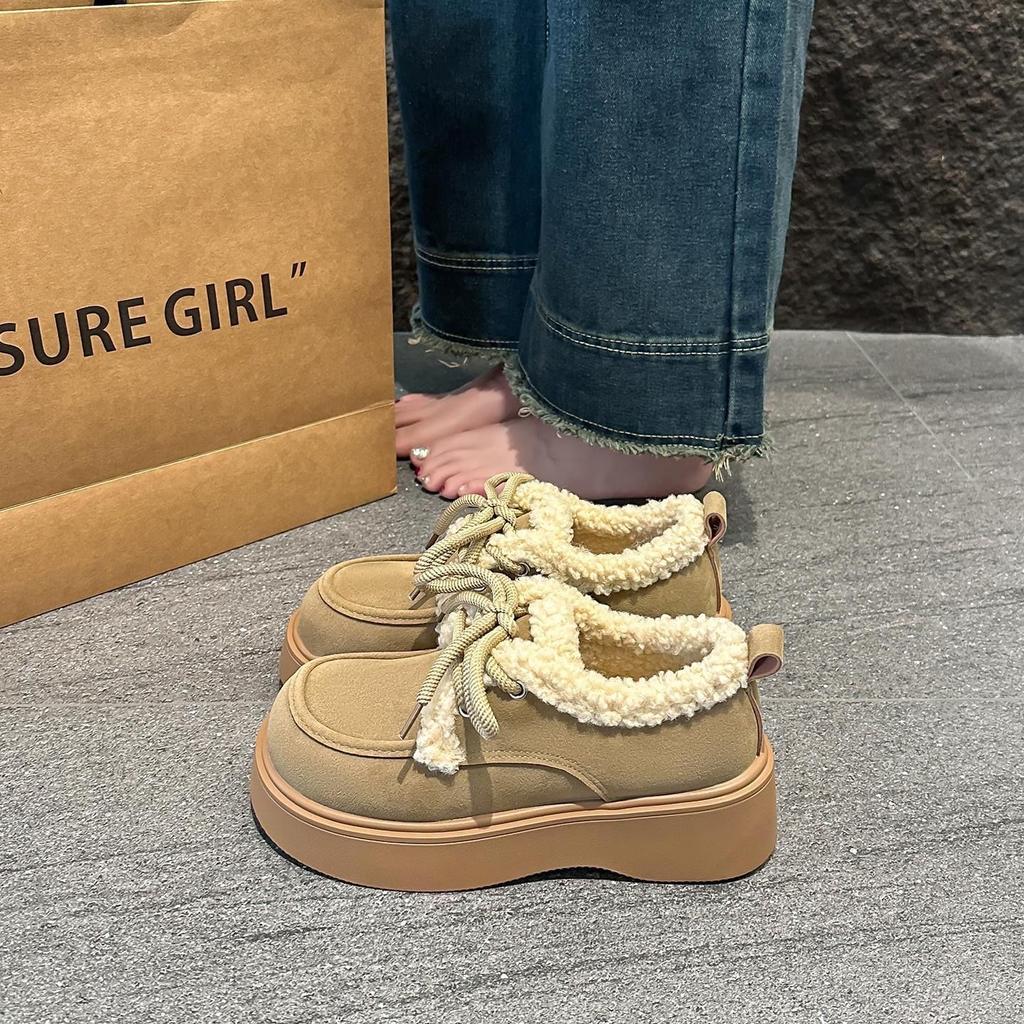Warm snow boots round head lace-up Birkenstocks women's winter platform all-inclusive velvet loafers cotton shoes