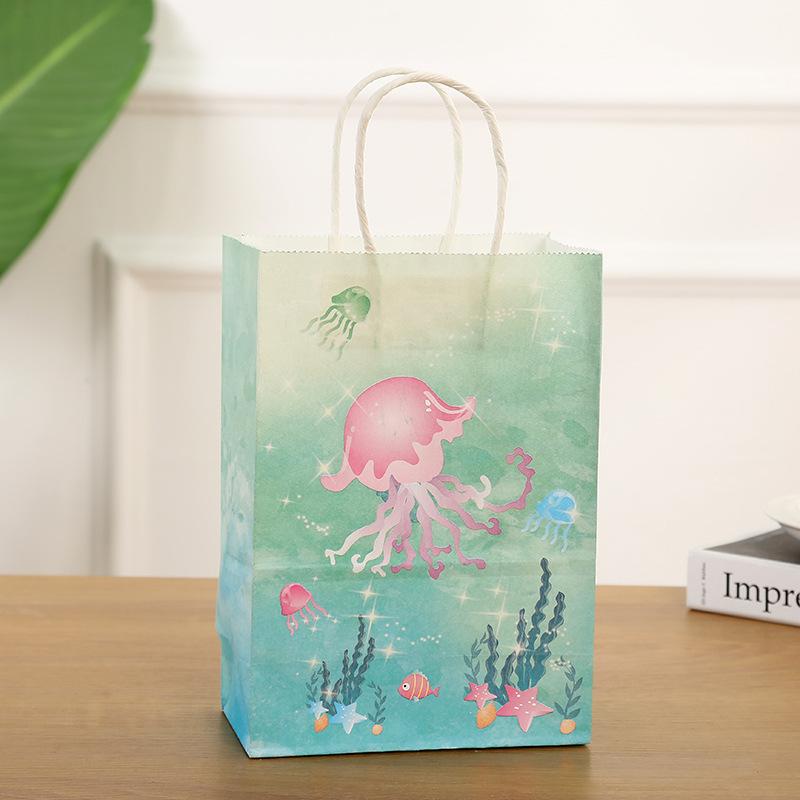 

6 шт. Подарочные пакеты из крафт-бумаги с ручками для вечеринки в стиле русалки, конфетные пакеты с хвостом русалки, декор для вечеринки в морском стиле на день рождения, сувениры для детского душа 21x15x8cm