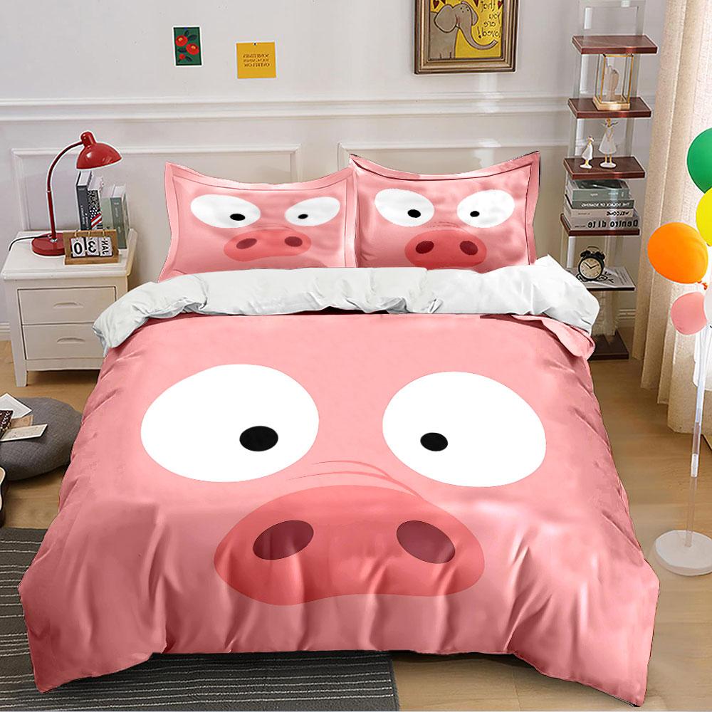 Cute Cartoon Pig Face Print Bedding Duvet Cover Set Duvet Cover Pillowcases (1*Duvet Cover 2*Pillowcases, without duvet insert)