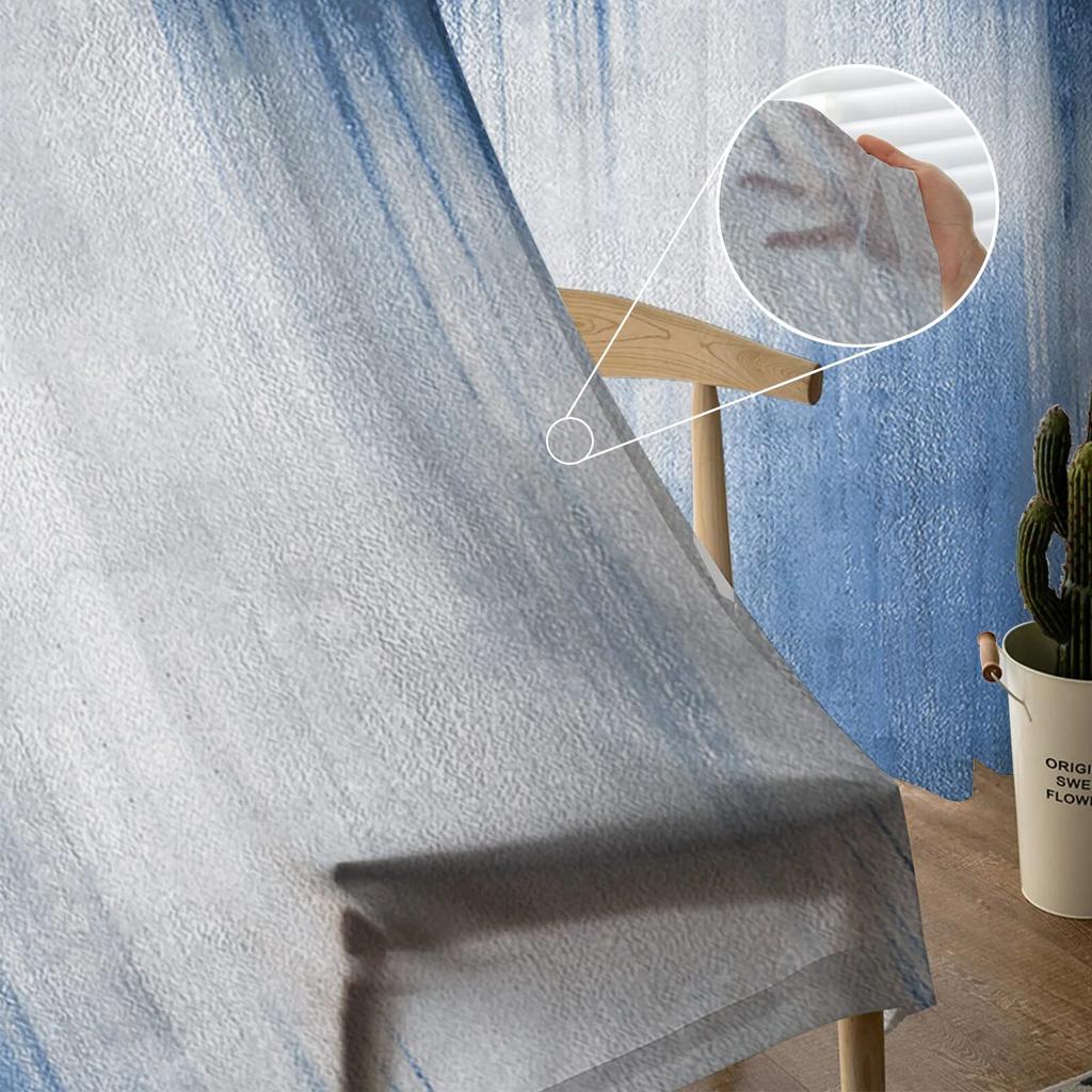 Abstrakt modern linje blå sovrum transparent skira gardiner Holiday dekoration fönster voile tyll gardin