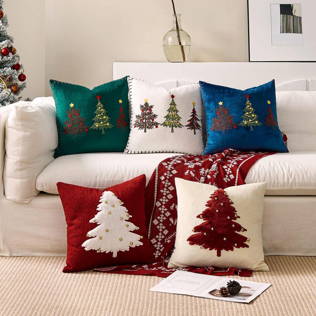 Reindeer Christmas Pillowcase, Winter Snowflake Embroidery Cushion Cover 45x45cm, Cross-border Bestseller