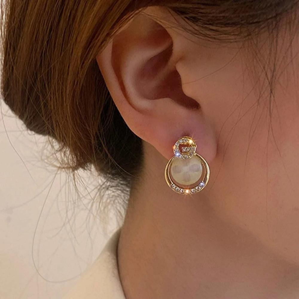 2022 New Inlaid Rhinestone Opal G-Letter Stud Earrings Women s Personality Fashion Simple Earrings Wedding Zircon Birthday Gift
