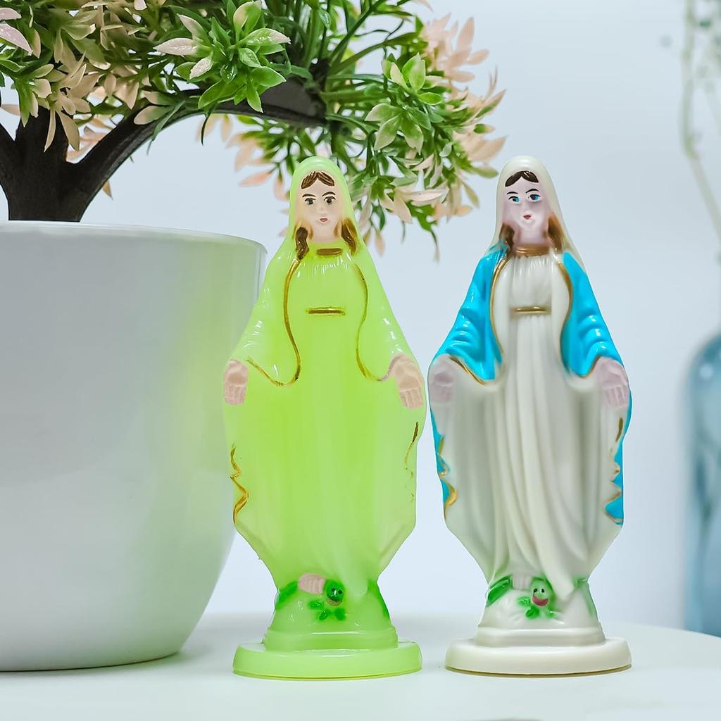 Queenbox 3.9" Plastic Blessed Catholic Mary Sculpture, Grace Lady Hand Italian Style Religious Durable Garden Statue Virgin Mother Figurine, 01