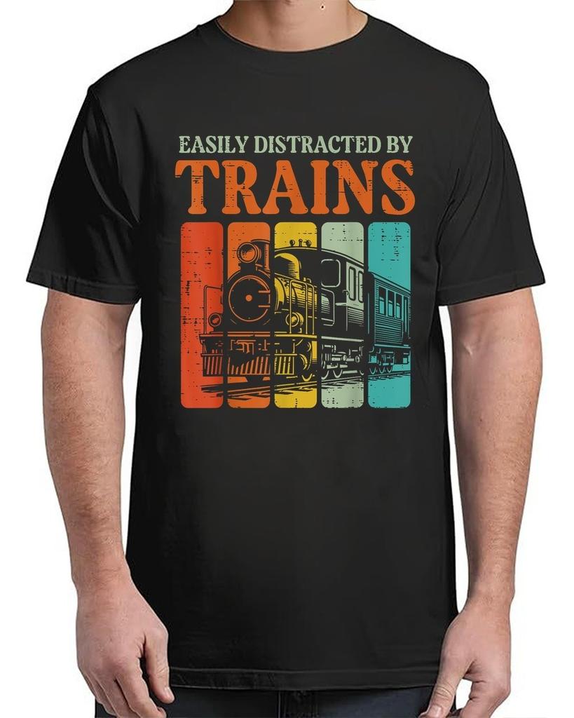 Distracted By Trains Funny Locomotive Men T-Shirt for Men & Women S–4XL