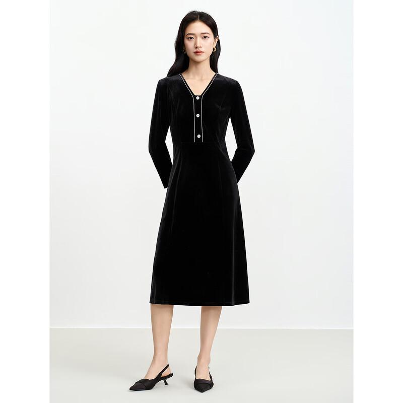 JUZUI Vintage Velvet V-Neck Dress