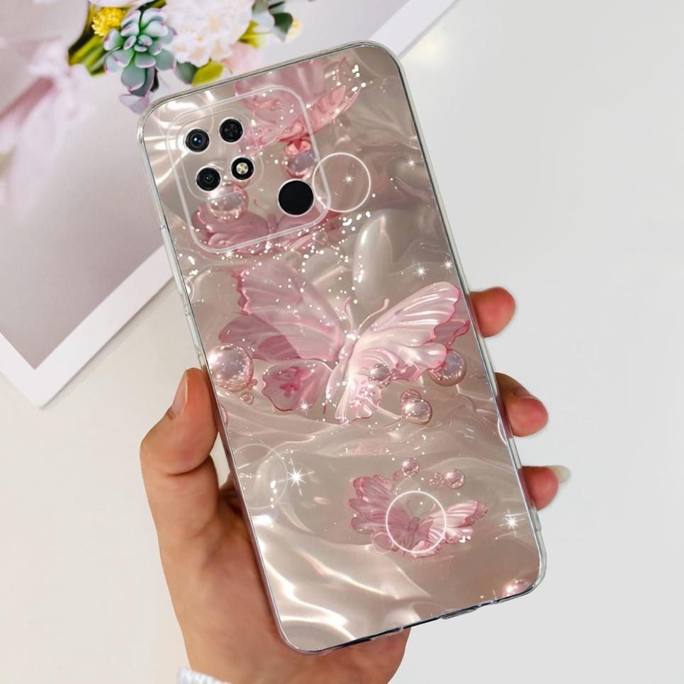 For Cover Xiaomi Redmi 10 10A 10C 2022 Phone Case Butterfly Flower Colorful Girly Funda Transparent Soft TPU Silicone Back Cover