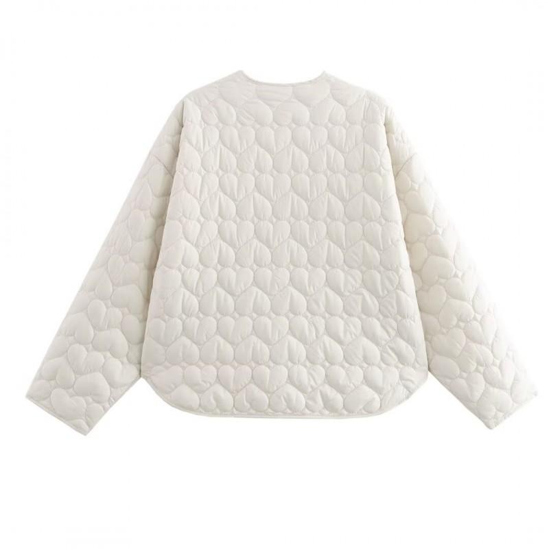 Womens Winter Streetwear Quilted Cotton Coat With Heart Two-Tone Design Regular Fit Long Sleeve Outerwear
