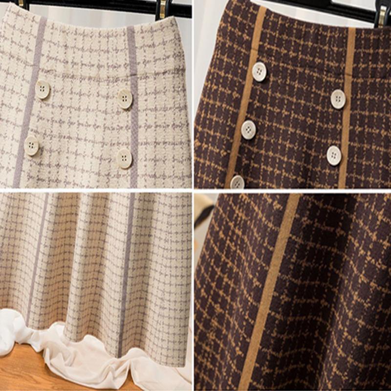 Клетчатая юбка средней длины для женщин осенью и зимой Высокая талия средней длины — фото 8