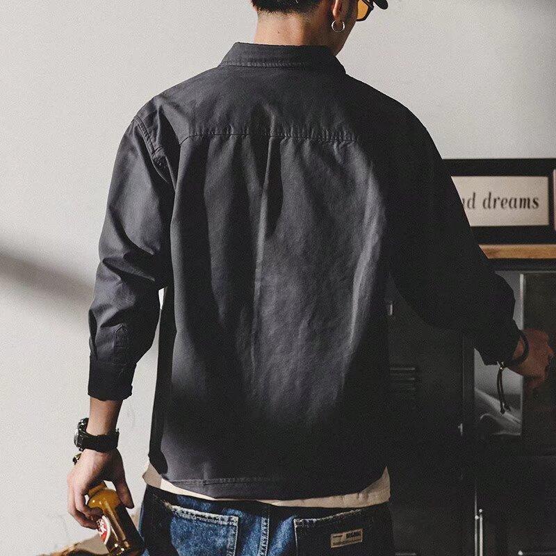 Colorblocking-Arbeitshemd für Herren, langärmelig, locker, gutaussehend, lässig, vielseitig, Spleißhemdjacke, Flut