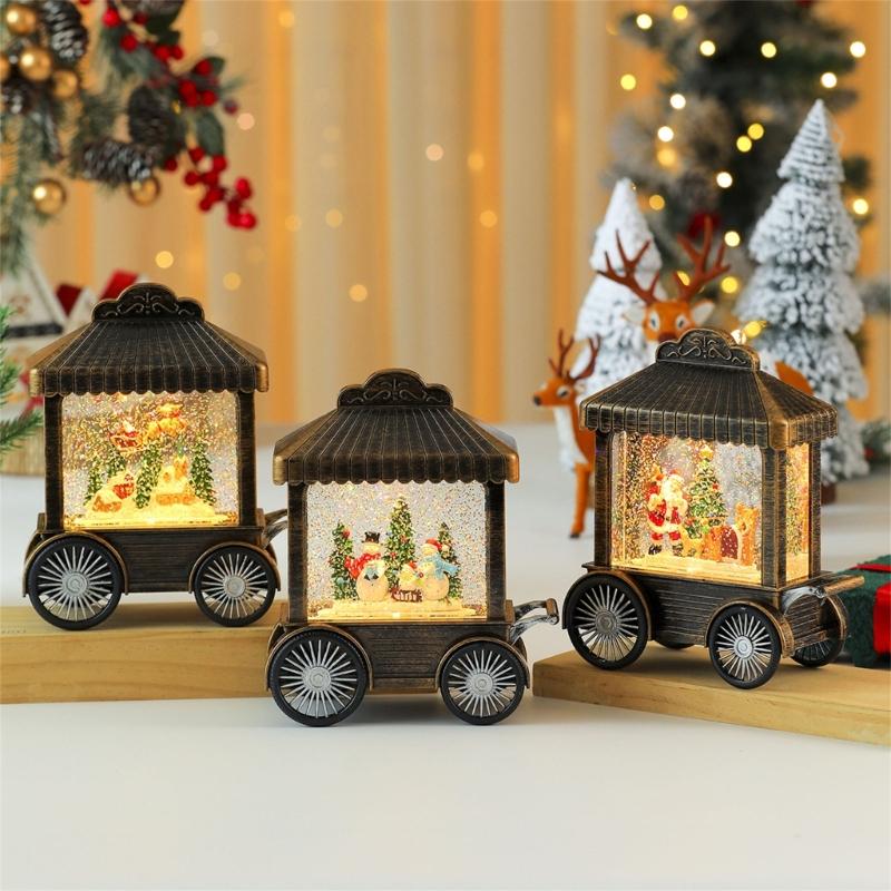 Lighted LED Musical Christmas Music Box Christmas Toy Music Box Snow Globe Cart Table Ornament for Home Decoration