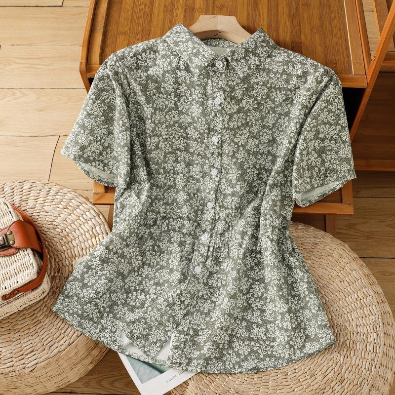 Literary floral shirt, elegant top, slim-fitting retro temperament shirt 1116 summer new thin women's clothing