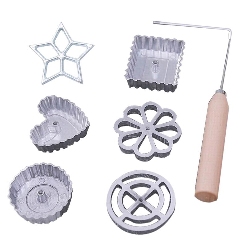 

7 Pieces Rosettes & Timbale Set Rosette Timbale Aluminum Waffle Molds with Wooden Hand Homemade Swedish Mold for Rosette 1