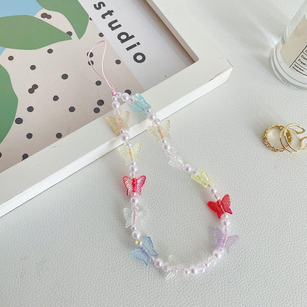 Cord Charming Gifts Phone Lanyard Mobile Strap Butterfly Phone Chains Anti-Lost Rope Beaded Chain