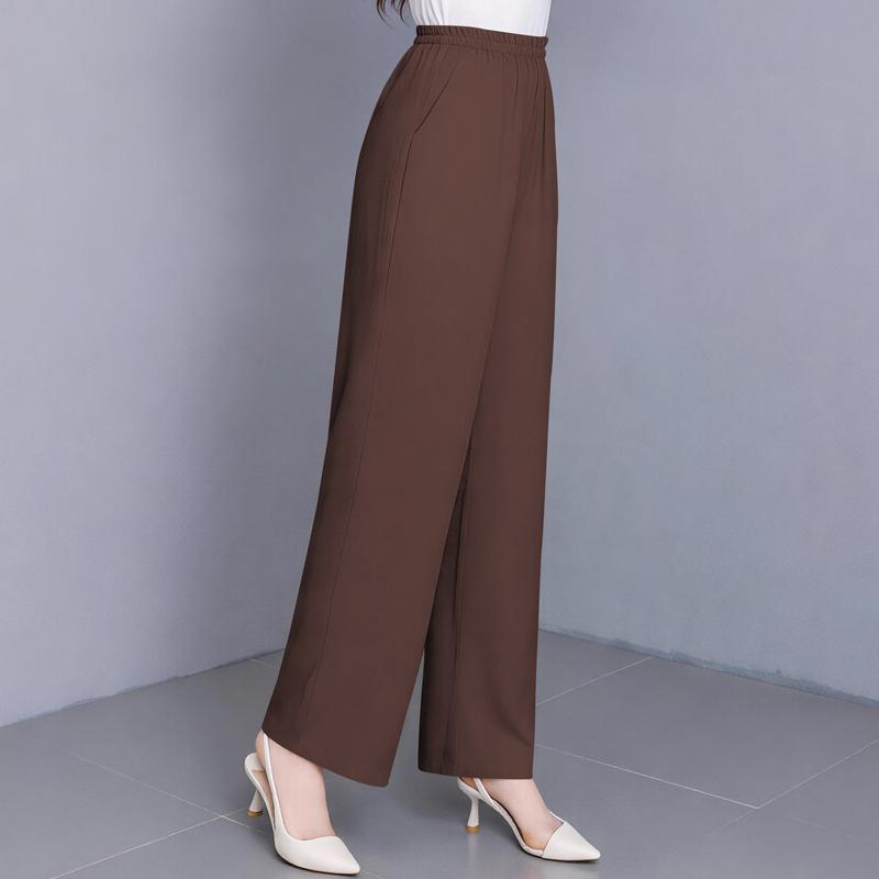 Women's Plus Size Solid Color Straight Leg Pants, Elastic Waist Summer Casual Trousers (XL-5XL)