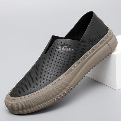 Lato Nowe Perforowane Buty Casual Oddychające Męskie Skórzane Buty Moda Ręcznie Robione Płytkie Mokasyny Outdoorowe Buty do Chodzenia Lazy Shoes
