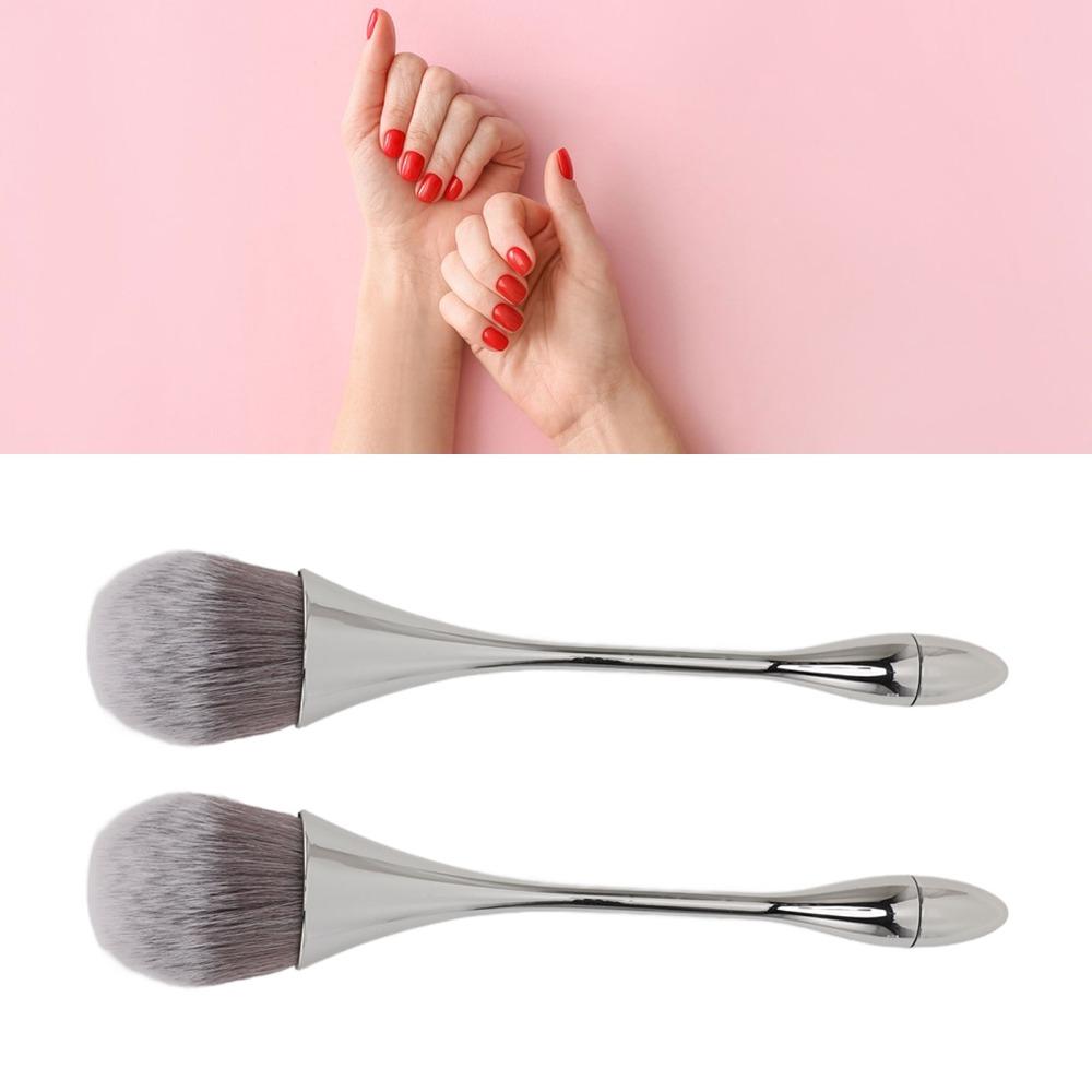 2pcs Soft Bristles Nail Art Powder Brush Ergonomic Handle Powder Remover Brush  For Manicure Use