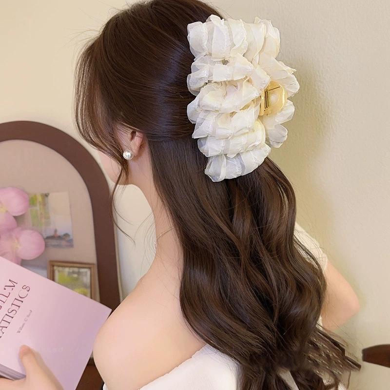 Korean Bubble Bow Claw Clip For Women Hairgrip Elegant Chiffon Hair Clip Crab Barrettes Bowknot Ponytail Clip New Headdress Accessories