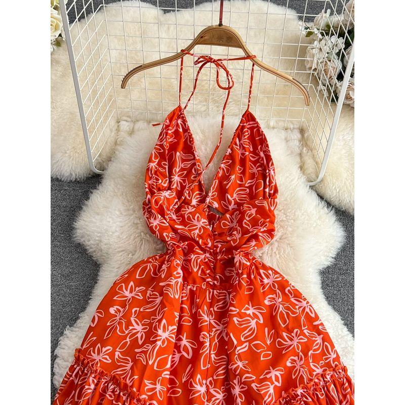 French Style First Date Open Back A- Line Beach Dress for Seaside Holiday