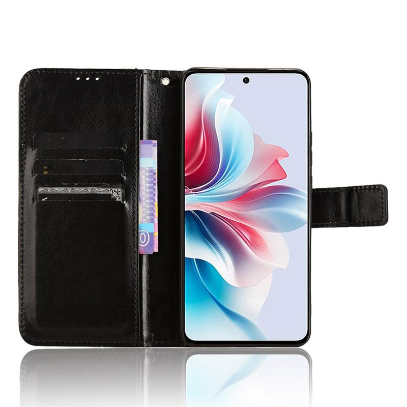 

For Oppo Reno11 F 5G/F25 Pro 5G Case Crazy Horse Texture Leather Stand Phone Cover Black