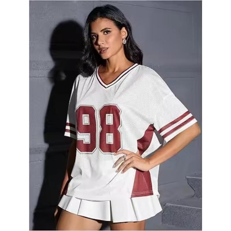 Women's Y2K Oversized V-Neck T-Shirt Light Luxury Elements High-Quality Casual Summer Top Short-Sleeved Fashion