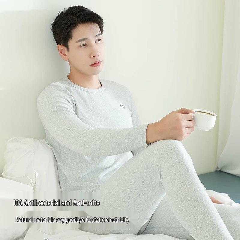 Men's Combed Cotton Autumn Pants Set - Warm, Thickened, Velvet-Lined Underwear for Teens